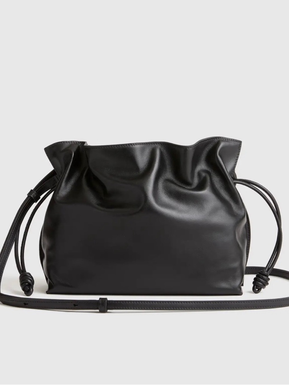 Quince Black Drawstring Leather Crossbody